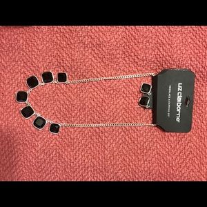 Silver and black necklace and earring set